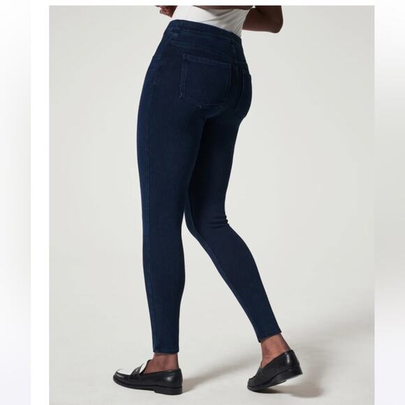 SPANX Jean-ish Ankle Leggings Twilight Rinse Dark Wash Rear Pockets M - Picture 2 of 5